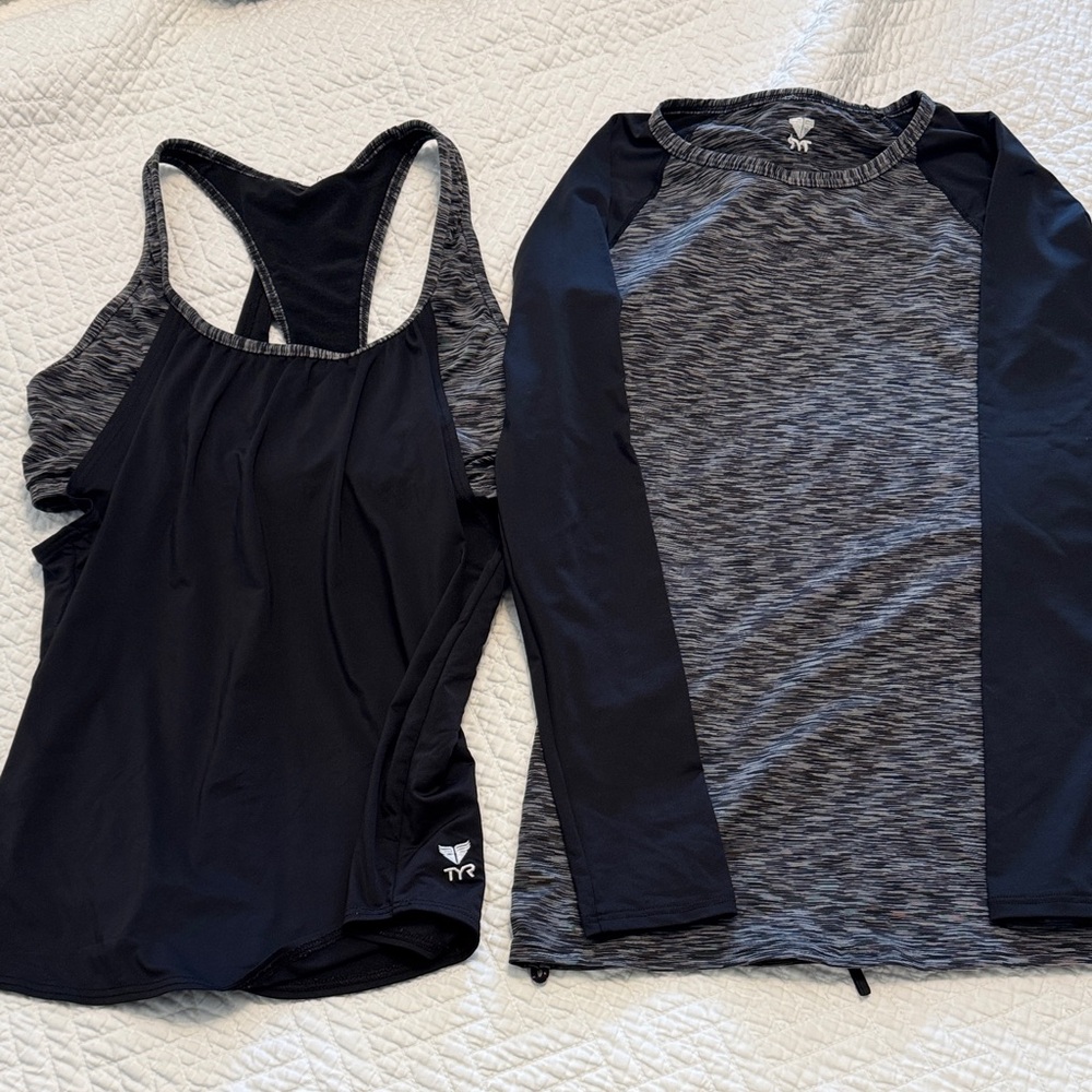 TYR Black and Heather Gray Women’s Swim Tankini Top & Rash Guard Set